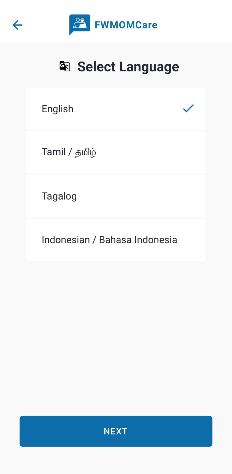 FWMOMCare - Select language