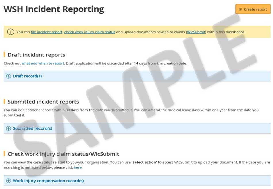 Sample WSH Incident Report dashboard