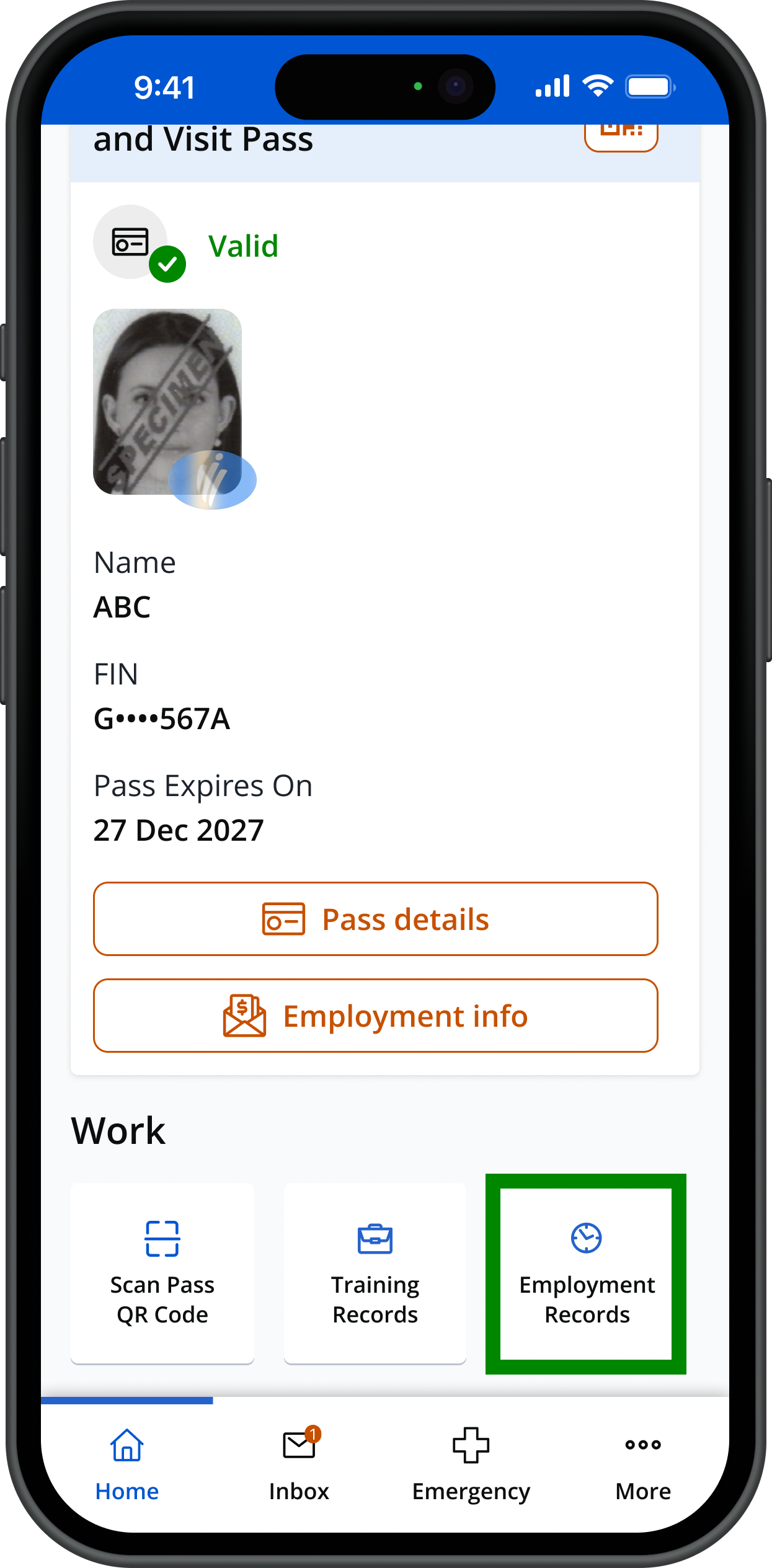 Tap employment info
